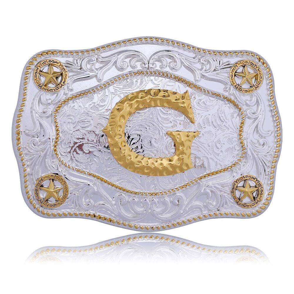 9038 Western Belt Buckles Initial Letters ABCDJMR to Z Large Gold Rodeo